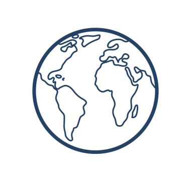 Dünya gezegeni vektör doğrusal ikonu, coğrafya ve GPS çizgi sanat sembolü.