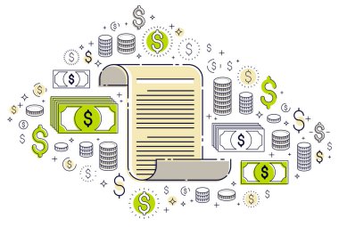 Simge seti, elektronik belge konsepti, veri kaydetme ve koruma, SSS veya anlaşma üyelik sözleşmesi ve kuralları, vektör tasarımı.