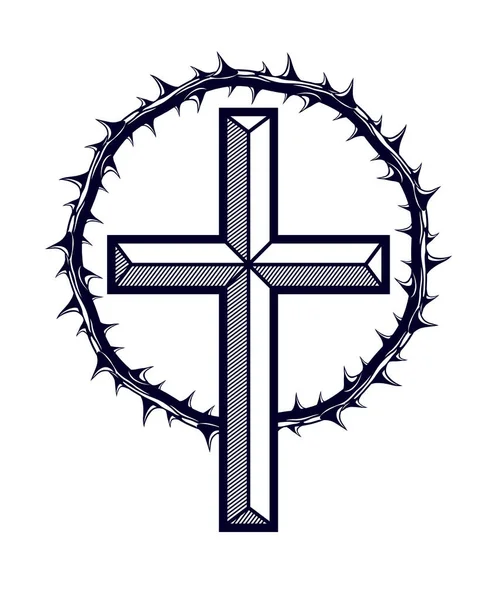 Christian Cross Blackthorn Thorn Vector Religion Logo Tattoo Passion Christ — Stock Vector