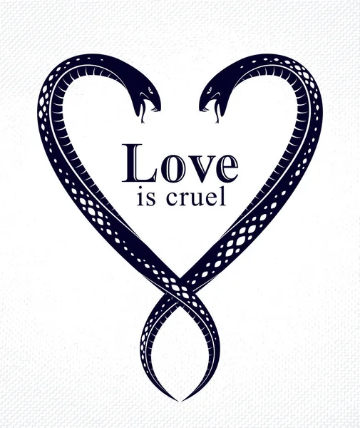 Dos Serpientes Forma Corazón Amor Concepto Cruel Pareja Amantes Discutiendo — Vector de stock