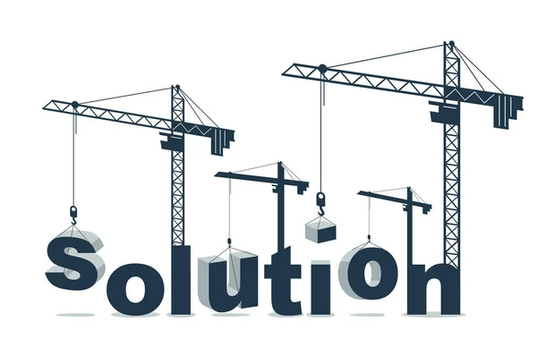 Construction Cranes Builds Solution Word Vector Concept Design Conceptual Illustration — Stock Vector