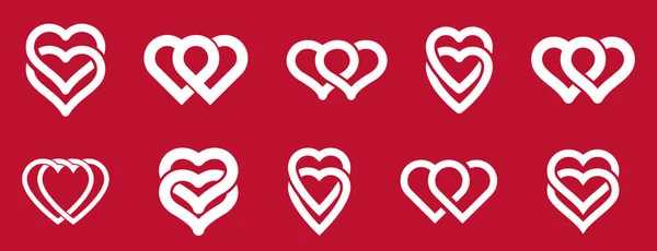 Διπλό Δύο Καρδιές Διάνυσμα Εικονίδια Λογότυπα Που Γάμος Και Ζευγάρι — Διανυσματικό Αρχείο