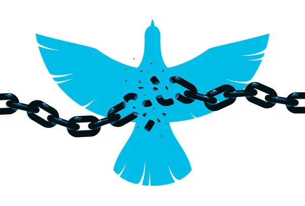 Bird Flying Sky Broken Chain Front Freedom Concept Vector Poster — Stock Vector