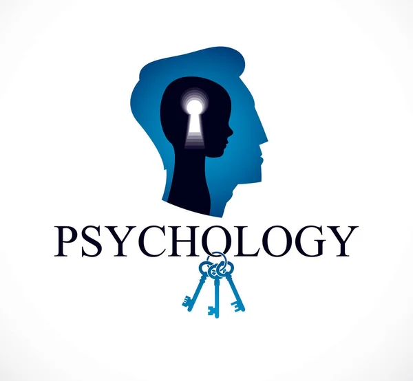 Pszichológia Vektor Logo Teremtett Ember Központi Profilt Kis Gyermek Fiú — Stock Vector