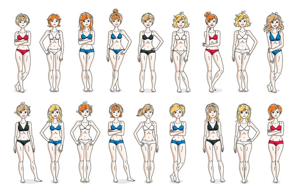 Bikini Kleding Schattig Aantrekkelijk Vrouwen Vector Illustraties Grote Collectie Geïsoleerd — Stockvector