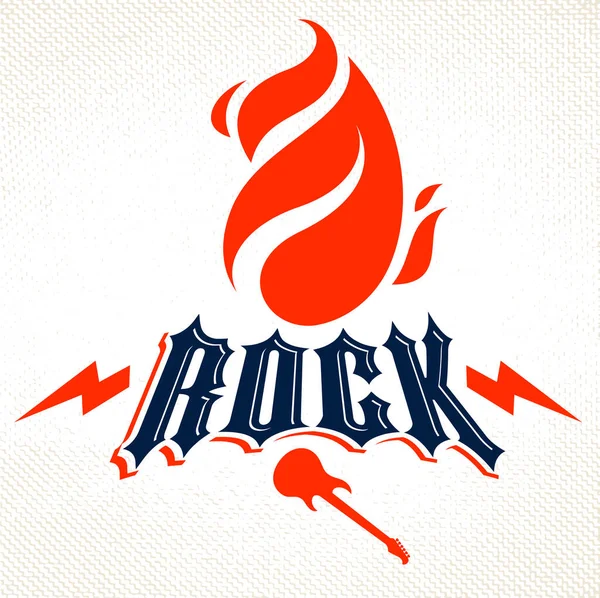 Flames Petir Dan Mengetik Lambang Vektor Rock Atau Logo Rock - Stok Vektor