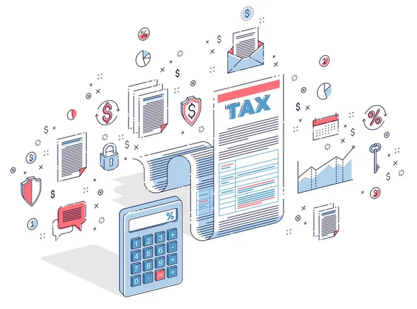 Taxation Concept Tax Form Paper Sheet Legal Document Calculator Isolated — Stock Vector