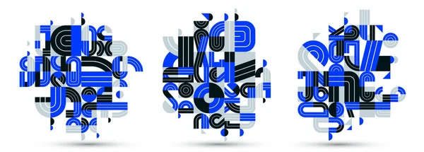 Abstracte Geometrische Compositie Vector Ontwerpen Set Blauwe Abstractie Geïsoleerd Witte — Stockvector