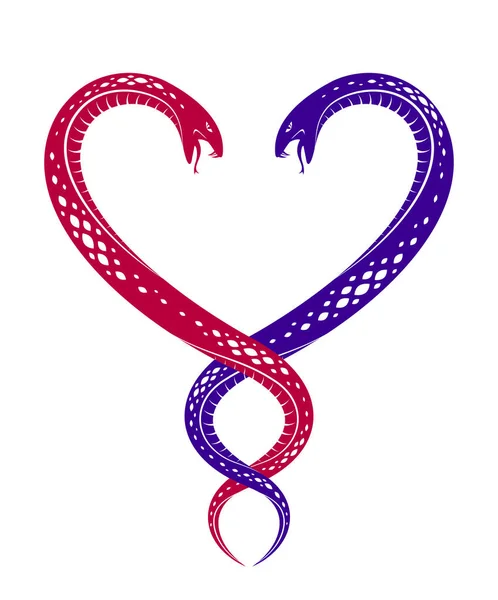 Deux Serpents Forme Cœur Amour Est Concept Cruel Couple Amoureux — Image vectorielle