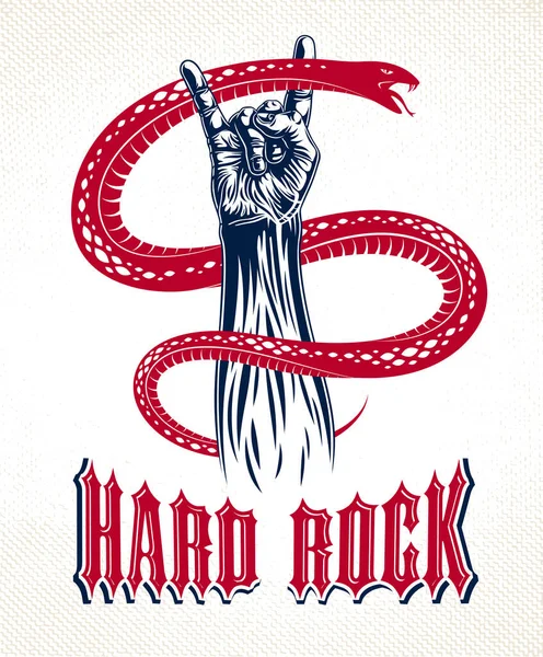Signo Mano Rock Con Serpiente Agresiva Música Caliente Gesto Serpiente — Vector de stock