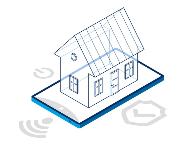 Smart Home Iot Concept Elektronica Modern Huis Vector Isometrische Illustratie — Stockvector