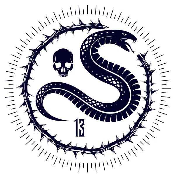 ヘビベクトルのロゴのエンブレムやタトゥー 致命的な毒危険なヘビ 毒積極的な捕食者の爬虫類動物のヴィンテージスタイルのイラスト — ストックベクタ