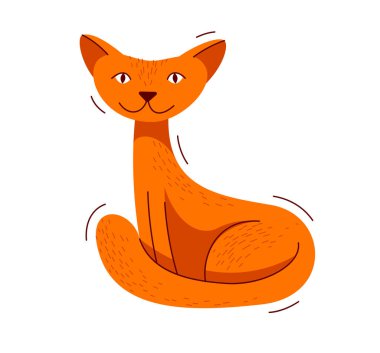 Şirin kedi oturuyor ve vektör çizimlerine bakıyor, evcil hayvan çizgi filmi..