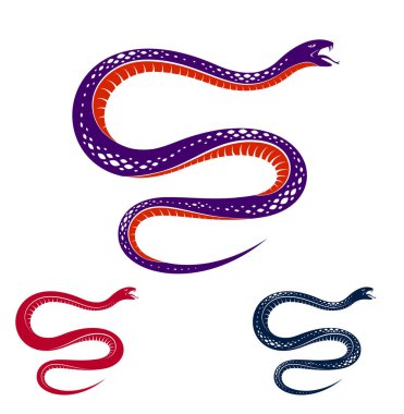 Yılan vektör dövmesi, ölümcül zehir tehlikeli yılan, zehir agresif yırtıcı sürüngen hayvan stili illüstrasyon.