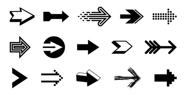 箭头符号一组大的不同形状风格和概念 图标或标识创建的光标 单色单色标识 — 图库矢量图片