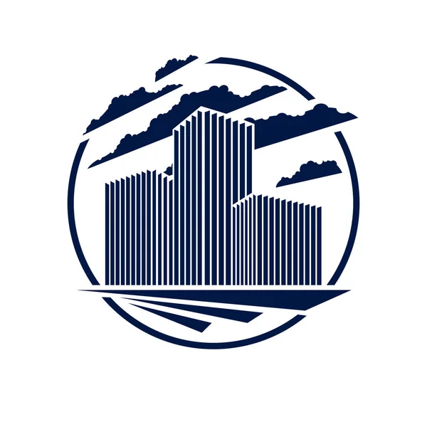 Icono Logotipo Forma Redonda Edificio Futurista Ilustración Arquitectura Vectorial Estilo — Vector de stock