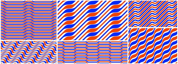 Wavy Lines Water Seamless Pattern Vector Set Dimensional Endless Background — Stock Vector