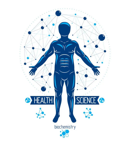 Athletic Man Vector Illustration Made Using Futuristic Molecular Connections Human — Stock Vector