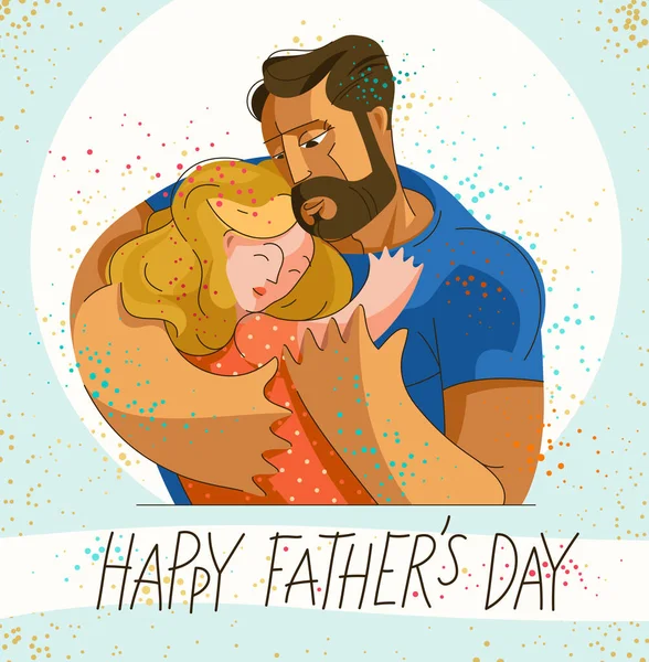Father Hugging His Small Daughter Girl Love Care Fatherhood Parenting — Stock Vector