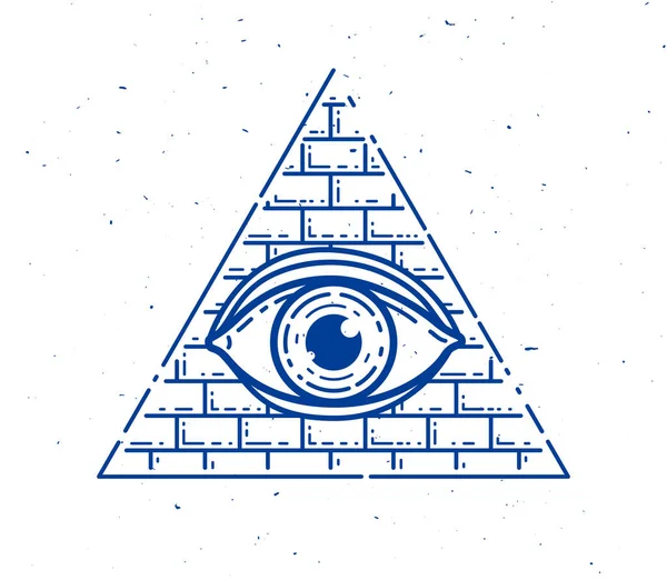 Minden Látó Szem Isten Szent Geometria Háromszög Falazat Illuminati Szimbólum — Stock Vector