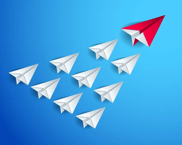 Avión Origami Volador Liderando Grupo Equipos Planos Más Pequeños Concepto — Vector de stock