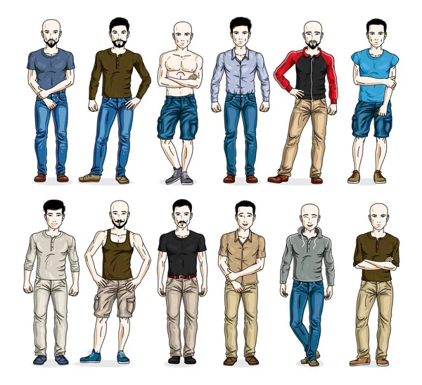 Los Hombres Ilustraciones Vectores Ropa Casual Gran Conjunto Aislado Sobre — Vector de stock