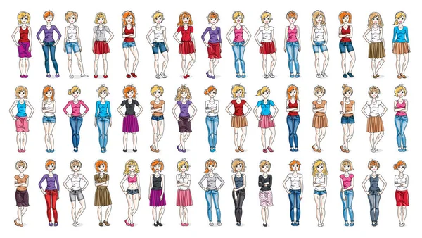 Femmes Vêtements Décontractés Illustrations Vectorielles Isolées Sur Fond Blanc Grand — Image vectorielle