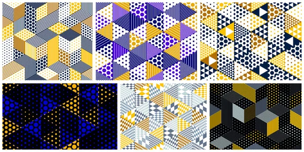 Ensemble Décors Vectoriels Sans Couture Cubes Pointillés Boîtes Points Répétant — Image vectorielle