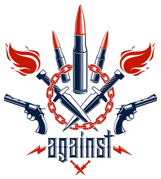 Devrim Savaş Taşıyıcı Amblemi Kurşunlar Silahlar Logo Veya Dövme Birçok — Stok Vektör