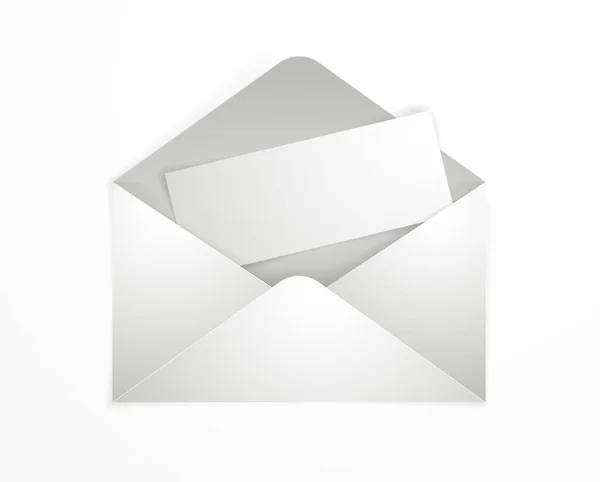 Postenveloppe Met Blanco Kaart Witte Achtergrond Realistische Vector Papieren Illustratie — Stockvector