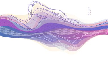 Japon tarzı soyut illüstrasyon, Asya geleneksel tarzında arka plan, dalgalı şekiller ve deniz hatları gibi akan dağlar..