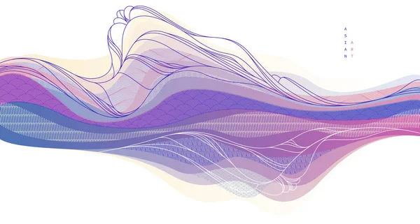 Japon tarzı soyut illüstrasyon, Asya geleneksel tarzında arka plan, dalgalı şekiller ve deniz hatları gibi akan dağlar..