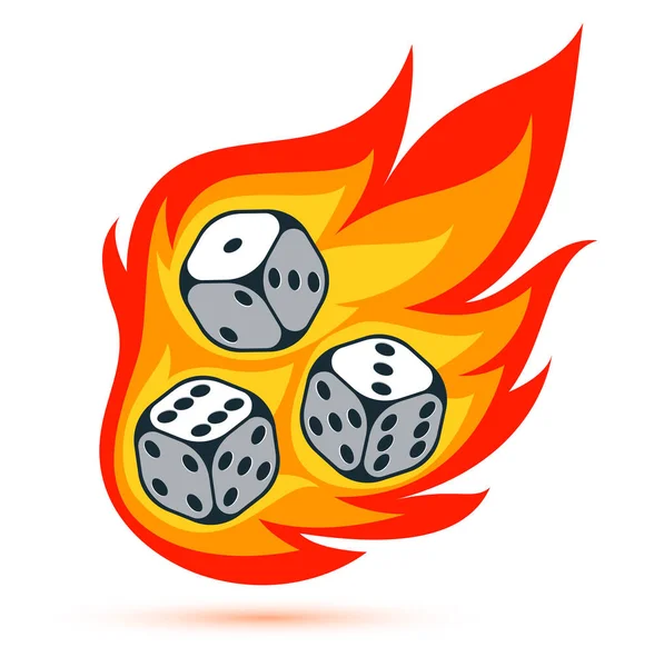 Dice Flames Falling Vector Illustration Gambling Games Design Board Games — Stockvector