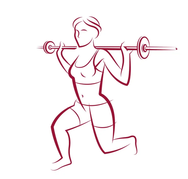 Push Barbell Gym Fitness Vector Illustration Young Attractive Woman Doing — стоковый вектор
