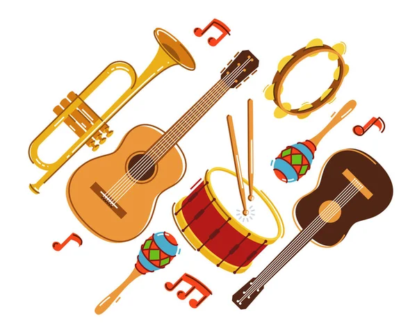 Instrumentos Música Acústica Vector Composición Plana Ilustración Aislada Blanco Baladas — Archivo Imágenes Vectoriales