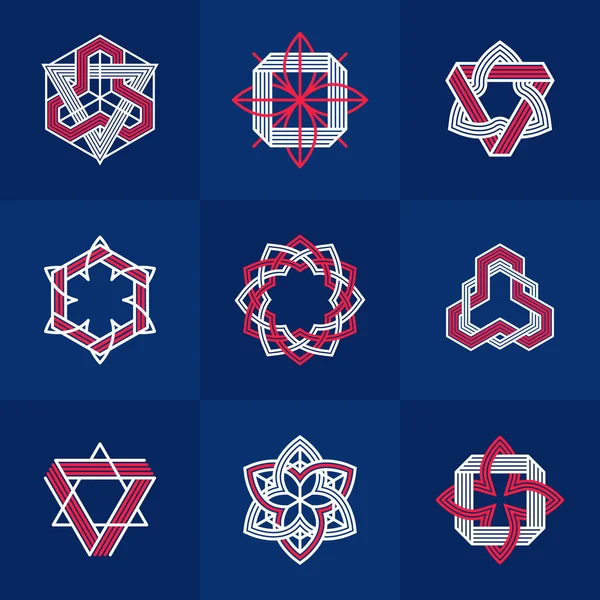Intertwined Lines Vintage Style Icons Collection Abstract Geometric Linear Symbols — Wektor stockowy