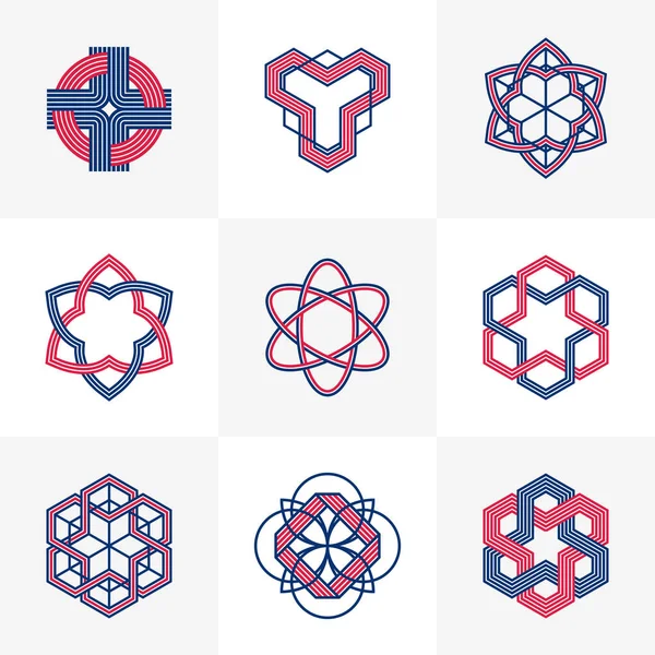 Intertwined Lines Vintage Style Icons Collection Abstract Geometric Linear Symbols — ストックベクタ