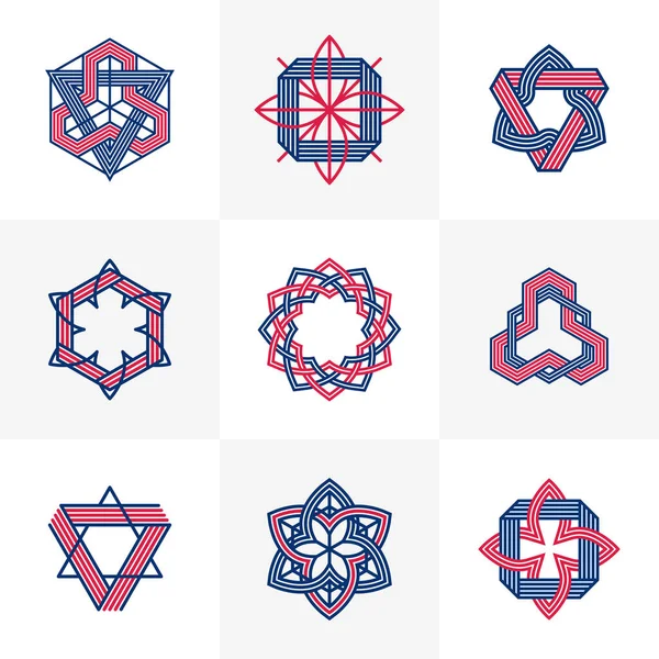 Colección Iconos Estilo Vintage Líneas Entrelazadas Conjunto Vectores Símbolos Lineales — Vector de stock