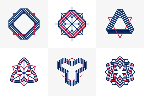 Colección Iconos Estilo Vintage Líneas Entrelazadas Conjunto Vectores Símbolos Lineales — Vector de stock