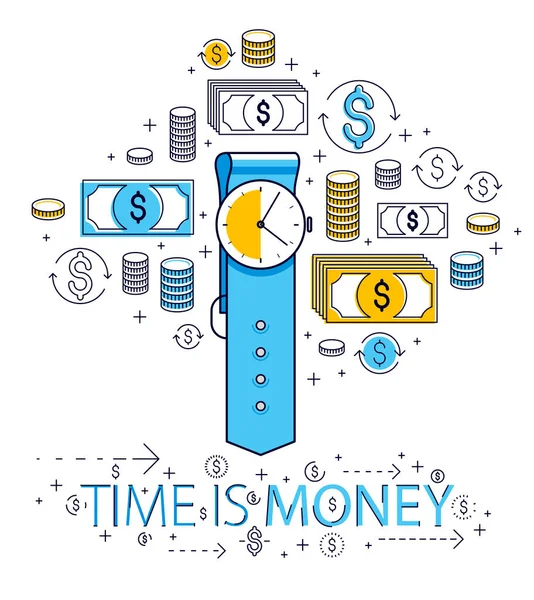 時間はお金の概念 手時計とアイコンに設定されるドル 腕時計タイマー期限寓話 ベクター デザインです — ストックベクタ