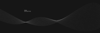 Gri soyut arkaplan, siyah üzerinde akmakta olan parçacıkların vektör dalgası, hareket halindeki kıvrımlı noktalar, teknoloji ve bilim teması, hava ve kolaylıkla fütüristik illüstrasyon.