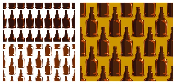 Alcohol Bottles Seamless Vector Background Set Endless Wallpaper Whiskey Bottles — Stock Vector