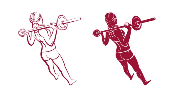 Young Attractive Woman Perfect Muscular Body Training Barbell Vector Illustration — стоковый вектор