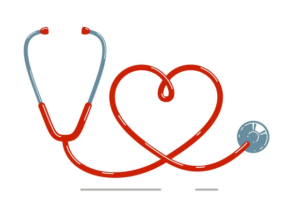 心脏形状听诊器向量简单图标 独立于白色背景 心脏科主题插图或标志 — 图库矢量图片