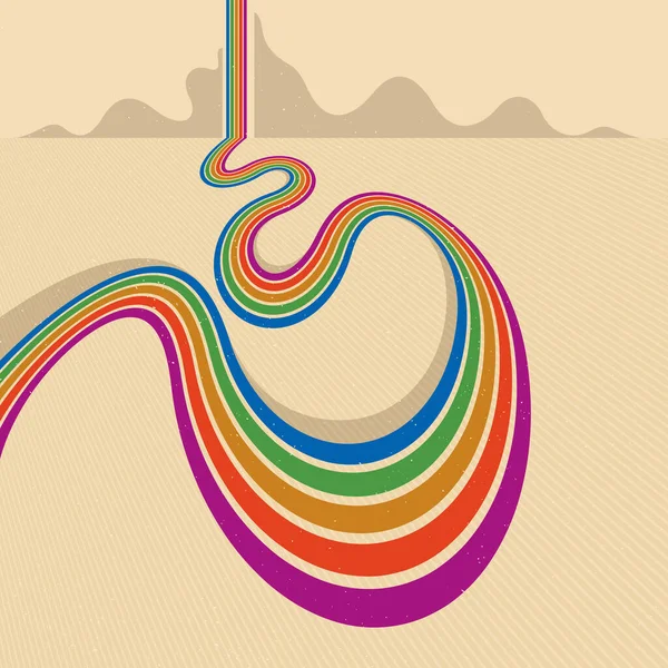 Retro Stil Abstrakten Hintergrund Mit Kurvenlinien Allen Farben Des Regenbogens — Stockvektor