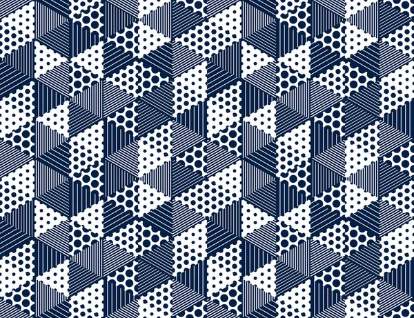 Punktierte Würfel Nahtloser Mustervektorhintergrund Punkte Und Linien Dreiecke Maßblöcke Architektur — Stockvektor
