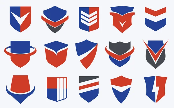 盾徽标向量集 不同的弹药保护符号集合 防毒或体育主题 保险或担保 — 图库矢量图片