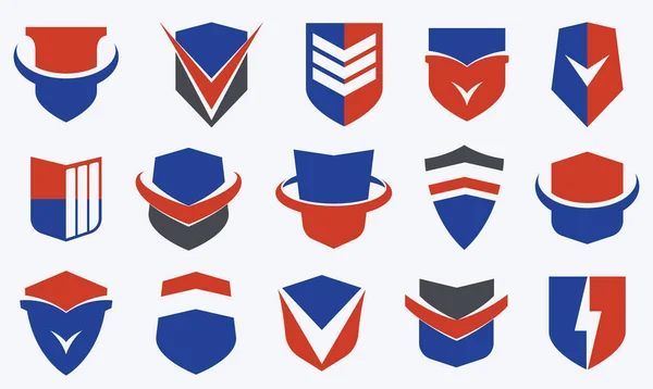 Conjunto Diferentes Desenhos Escudos Para Branding Coleção Símbolos Proteção Munição — Vetor de Stock
