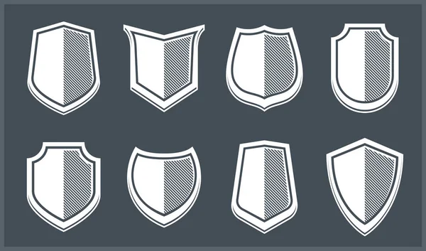 Klasik kalkan koleksiyonu vektör tasarım elementleri, savunma ve güvenlik simgeleri, boş ve boş cephane amblemi koleksiyonu.
