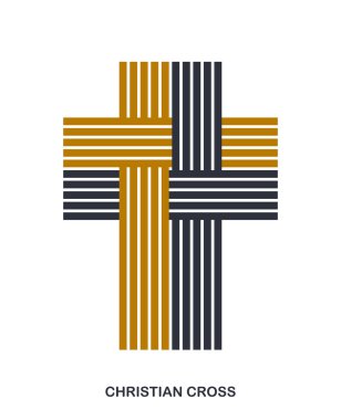 Beyaz, inanç ve inanç üzerine izole edilmiş Hristiyan çapraz modern doğrusal biçim vektör sembolü İsa 'nın çizgili grafik tasarımının çağdaş haç işareti.